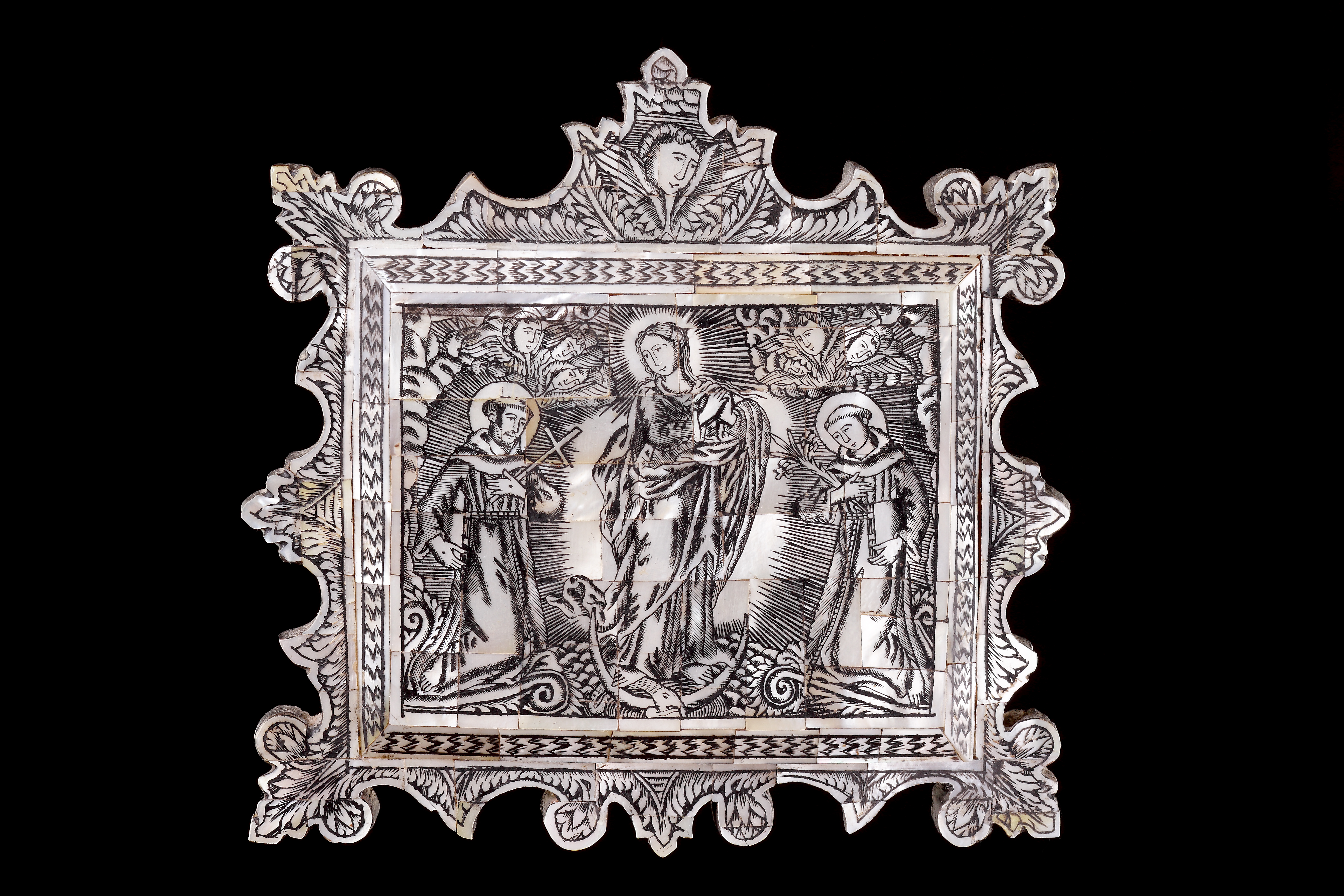 A Mother of Pearl Veneered Devotional Plaque 